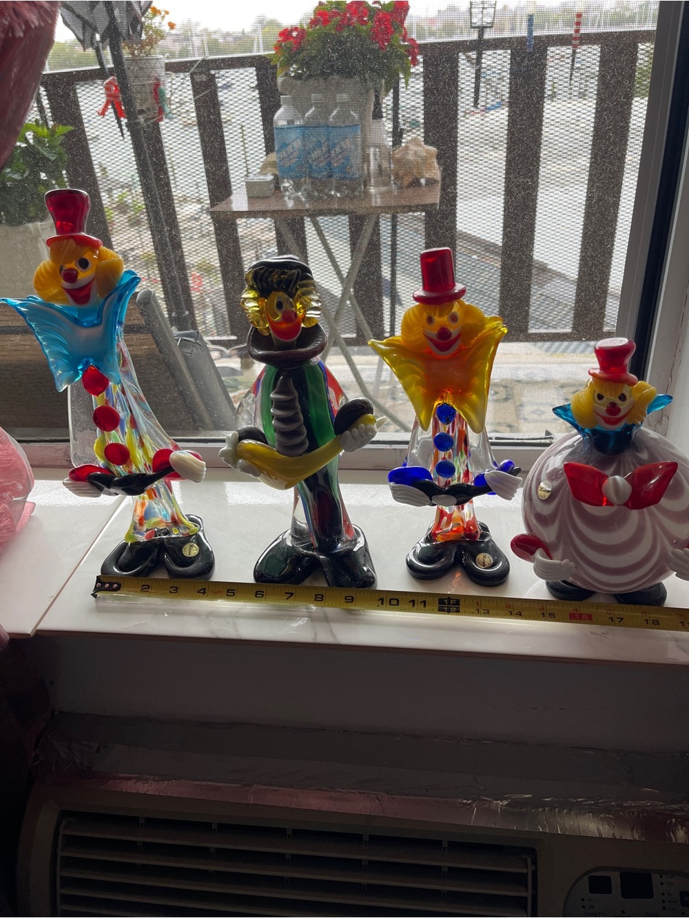 Murano Multicolor Hand-Blown Glass Clown Pair with Yellow & Red Accents